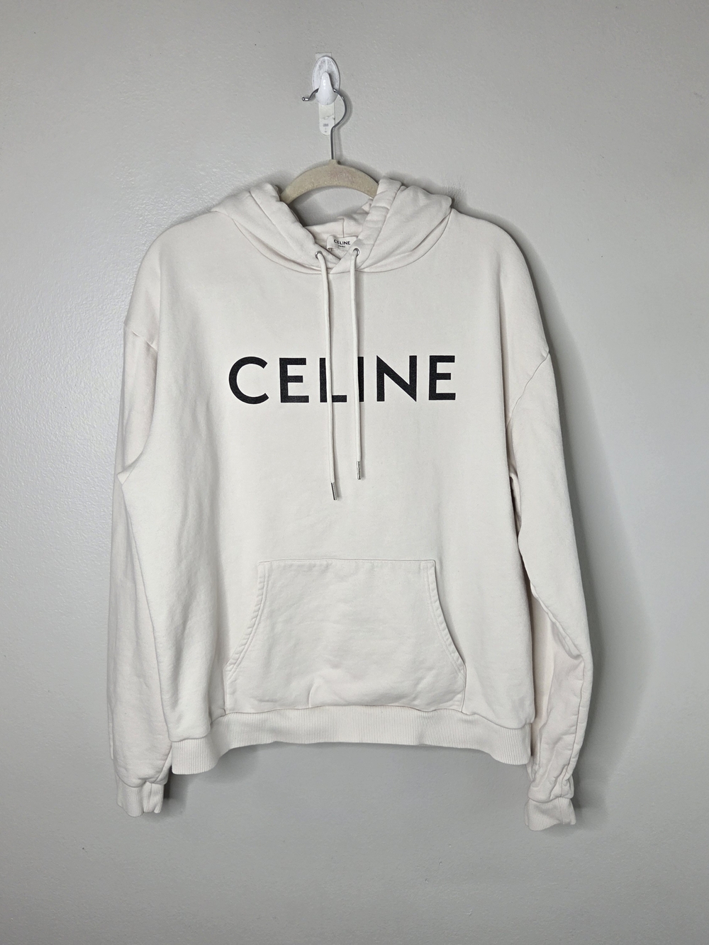 CELINE Paris Men's Cream Logo Hoodie Sweatshirt